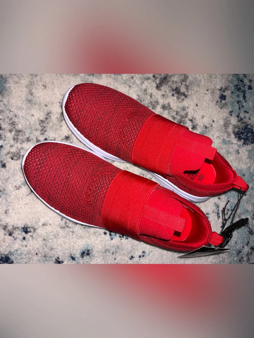 NWT Athletic Works Red Banded Jogger Slip-On Knit Athletic Shoes Size 10.5